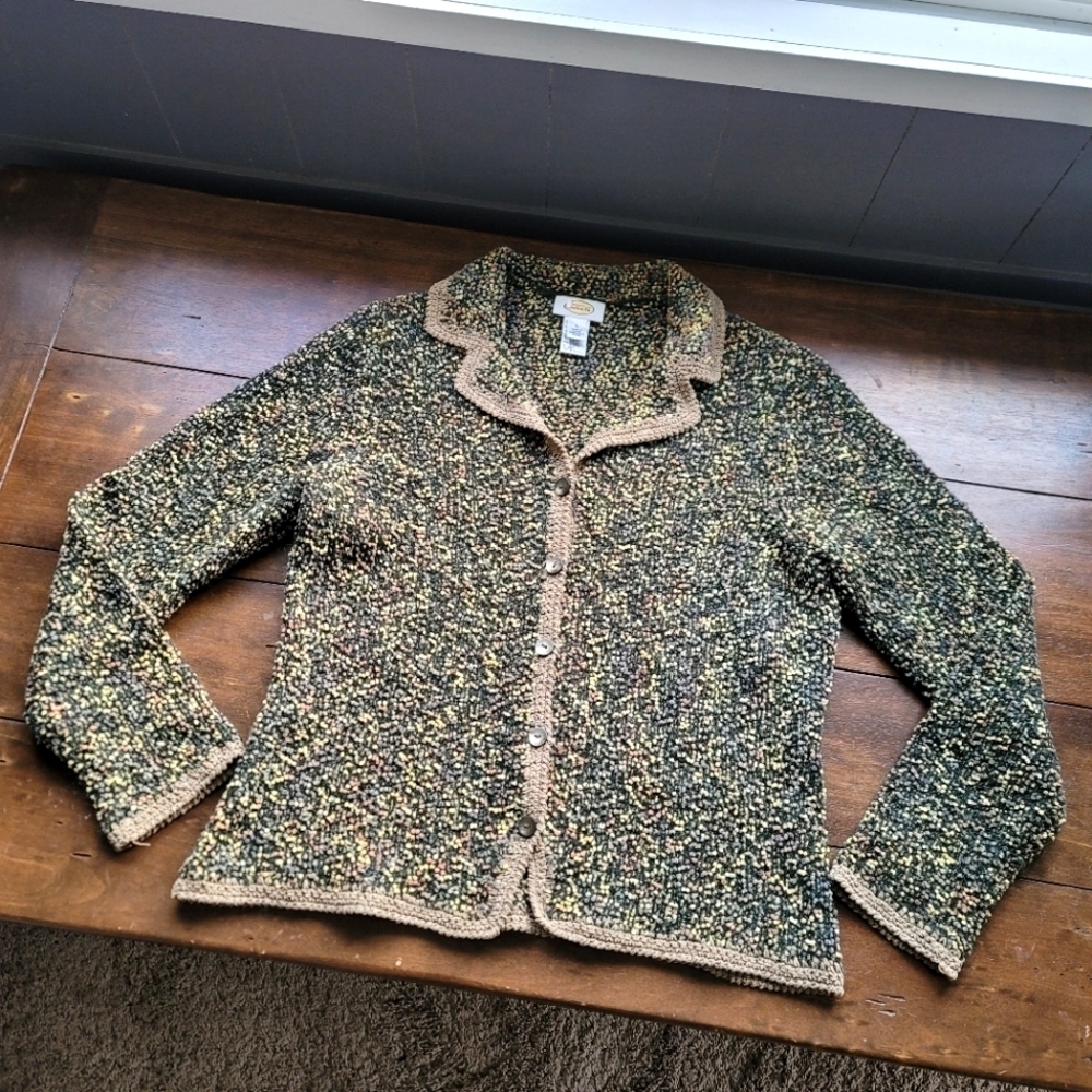 90s Talbots Mohair Silk Blend Boucle Textured Hunter Green Cardigan sz L